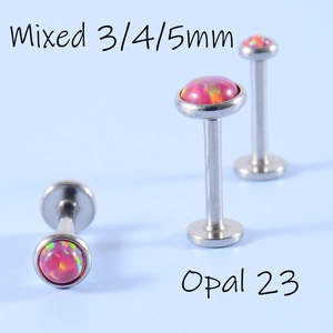 Three pink opal labret studs in mixed 3/4/5mm sizes with surgical steel flat backs