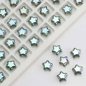 Macro detail of 8mm iridescent star-shaped crystal beads for DIY jewelry making and crafts