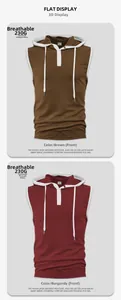 Detail of 230G waffle fabric texture on men's hooded sleeveless gym shirt for sport