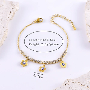 Detail shot of gold evil eye flower bracelet with 16+3.5cm length and 0.7cm pendants
