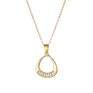 Collana minimalista in acciaio inossidabile dorato con ciondolo a goccia in zircone