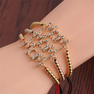 Adjustable MOM letter bracelets in gold, rose gold and silver set with cubic zirconia