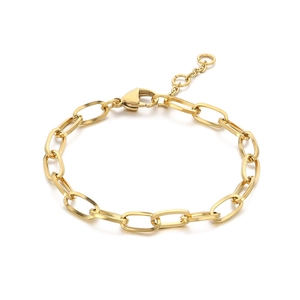 Polished gold rectangular paperclip link chain necklace with secure lobster clasp and extender