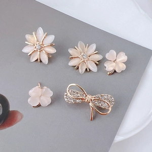 Five-piece pink opal flower and clover brooch set with rose gold finish and crystals