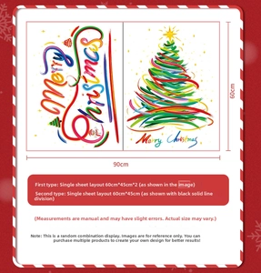 Detailed size guide for Merry Christmas window stickers showing the 90cm by 60cm dimensions