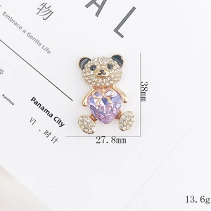 Sparkling zinc alloy teddy bear charm with white rhinestones and purple heart crystal