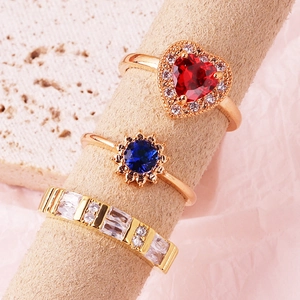 Geometric Zircon Heart Starburst Rings Gold Plated Brass Minimalist Luxury Jewelry For Women Elegant Fashion