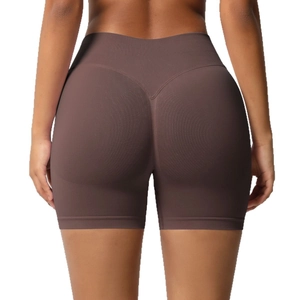 Short de yoga sans couture taille haute pour femmes marron avec effet push-up fessier