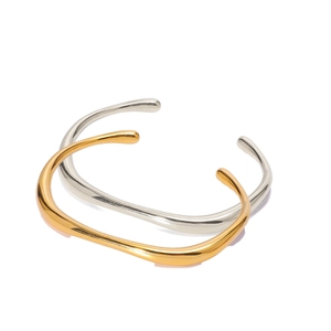 Minimalist 18k gold plated stainless steel irregular wavy open cuff bracelet set