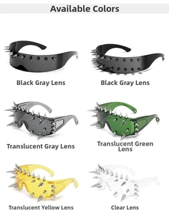 Detailansicht der Cyberpunk-Nietensonnenbrille in Farben wie Schwarz und Transparent
