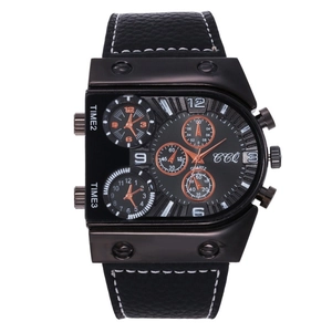 Orologio uomo quarzo multi-quadrante con cinturino in pelle larga e design audace.