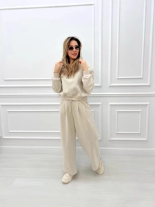 Felpa Con Cappuccio E Mezza Zip E Pantaloni A Gamba Larga Donna Tuta Sportiva Casual In Cotone Albicocca