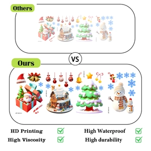 Detail of Santa Claus window stickers showing high definition printing and quality details