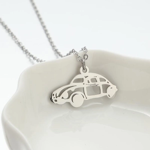 Polished stainless steel necklace featuring a hollow car silhouette pendant in silver