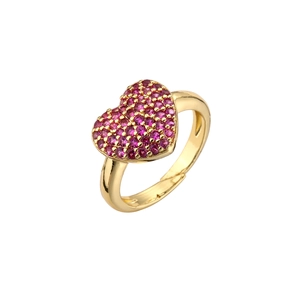 Adjustable golden heart ring with micro-pave pink zirconia stones for women