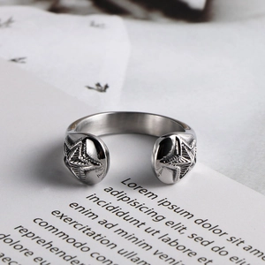 Retro stainless steel open ring with embossed star pattern for men and women