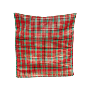 Classic red and green plaid Christmas chair cover with festive gold metallic threads