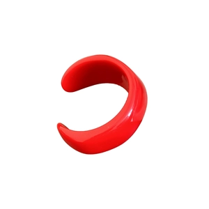 Minimalist red acrylic C-shape open bangle bracelet with a smooth polished finish