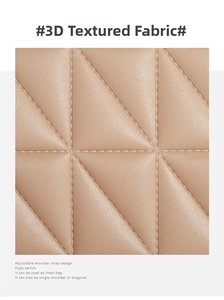 Close-up of beige quilted leather crossbody bag showing detailed geometric triangular pattern
