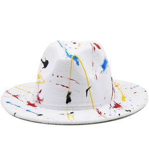 Fedora Hat Felt Paint Splatter Graffiti Artistic Wide Brim Vintage Jazz Cap For Men Women