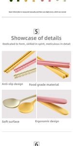 Detail of food-grade silicone spoon and chopsticks with anti-slip grip and ergonomic handle