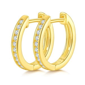Elegant S925 sterling silver hoop earrings with gold plating and sparkling moissanite stones