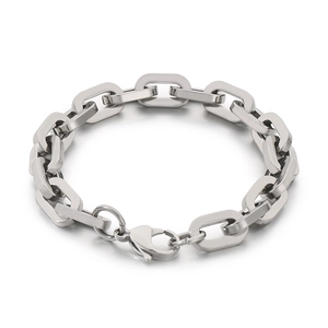 Minimalist 7/9mm silver titanium steel square link chain bracelet with lobster clasp
