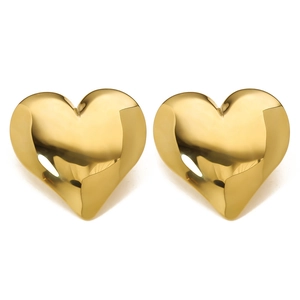 Polished 18K gold heart-shaped stud earrings featuring a minimalist glossy metal finish