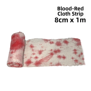 Close-up of Halloween bloodstained gauze strip, 8cm x 1m, for horror party decorations