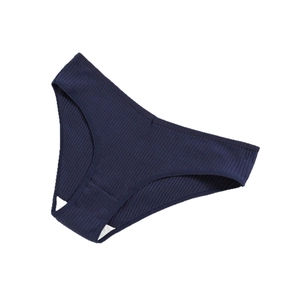 Navy blue ribbed cotton women's briefs featuring a breathable low-waist design