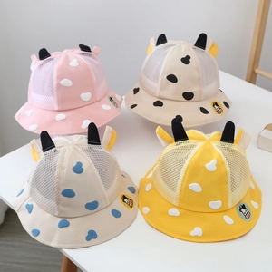 Breathable mesh baby sun hats featuring colorful cartoon cow designs and cute 3D ears