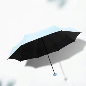 Ultralight five-fold capsule umbrella with blue exterior and black UV coating