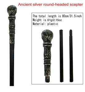 Detail view of antique silver round head scepter with 81cm length and 3-part design