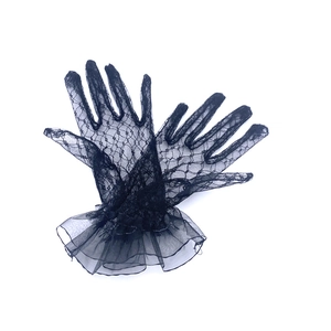 Elegant black lace gloves with organza ruffles for Halloween cat costume set dress up