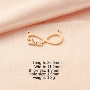 Golden stainless steel Jesus infinity pendant on pink satin with product dimensions