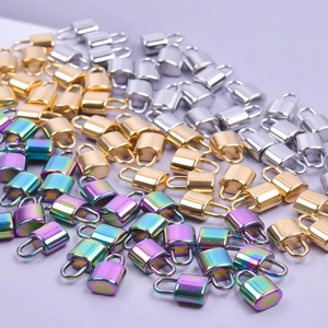 DIY stainless steel lock pendants in gold, silver, and rainbow colors for jewelry making