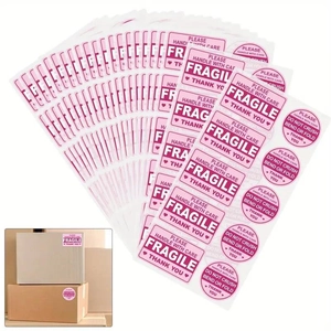 100pcs pink fragile stickers showing handle with care and do not crush warnings