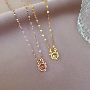Deer Antler Pendant Necklace Titanium Steel Dancing Zircon Elegant Minimalist Jewelry For Women Rose Gold