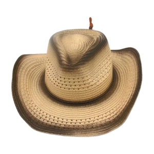 High-quality detailed view of a Western-style straw cowboy hat with a brown gradient