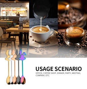 Macro detail of 304 stainless steel coffee spoons with rabbit ear handle in five colors