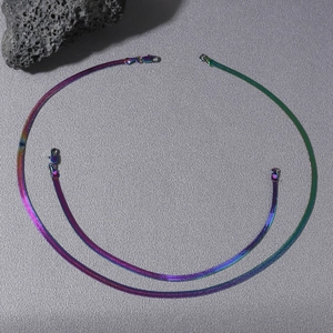 Iridescent Rainbow Snake Chain Necklace And Bracelet Stainless Steel Minimalist Flat Bone Jewelry For Men Women