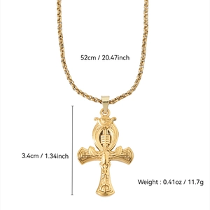 Detailed size specifications for 18k gold plated Ankh cross pendant necklace