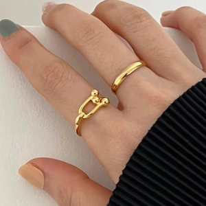 French style 925 sterling silver gold rings set featuring a U-link chain design