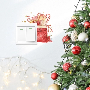 Sticker mural de Noël pour interrupteur avec sac de cadeaux et décorations festives