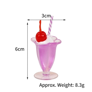 Mini purple ice cream sundae charm with cream and cherry, size 6cm by 3cm, 8.3g weight