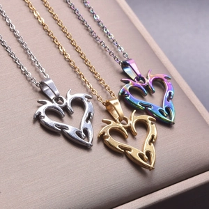 Three 18k plated stainless steel heart dragon necklaces in silver, gold, and rainbow colors