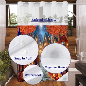 Halloween waffle shower curtain with detachable snap liner and bottom weights for stability