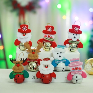 Christmas plush dolls with metal bells featuring Santa, elk, snowman for tree decoration