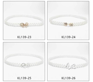 Detailed comparison of elastic pearl waist belts with four unique rhinestone butterfly buckles
