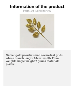 Macro shot of 24x11cm gold glitter 7-leaf artificial foliage with detailed dimensions
